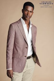 Розовый - Облегает льняной хлопковый пиджак зауженного кроя Charles Tyrwhitt (B81433) | €275