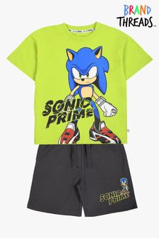 Brand Threads Green Sonic Prime Boys T-Shirt and Shorts Set Green (B81523) | Kč795