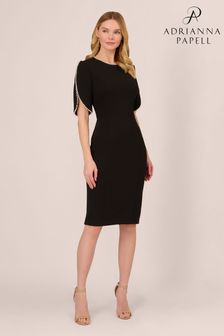 Adrianna Papell Knit Crepe Pearl Midi Black Dress (B81564) | 737 QAR