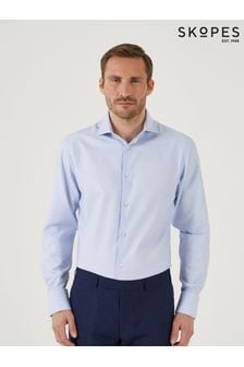 Skopes Blue Tailored Fit Double Cuff Dobby Shirt