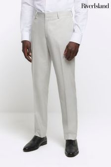 River Island Ecru Dobbie Texture Suit Trousers