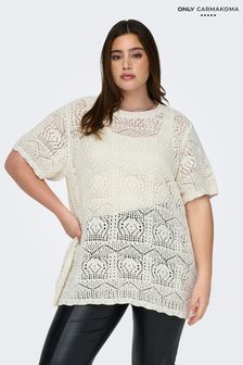 ONLY Curve Cream Crochet Knit Blouse (B81863) | $56