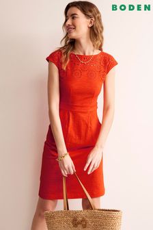 Оранжевый - Трикотажное платье с вышивкой ришелье Boden Florrie (B82043) | €109
