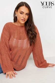 Yours Curve Orange Flare Sleeve Pointelle Jumper (B82090) | $50