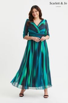 أزرق على أخضر، أزرق: - فستان ماكسي Verity بأكمام 3/4 من Scarlett & Jo (B82096) | 606 ر.س