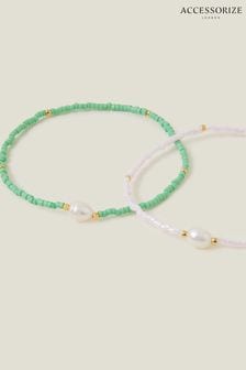 Accessorize Green/White 14ct Plated Pearl Bracelets 2 Pack (B82123) | 102 SAR