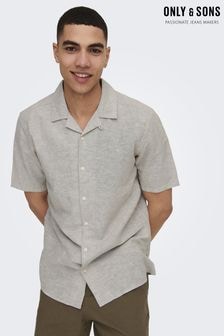 Only & Sons Grey Printed Linen Resort Shirt (B82248) | $51