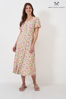 Crew Clothing Company Pink Floral Viscose Relaxed Flared Dress (B82427) | 494 د.إ