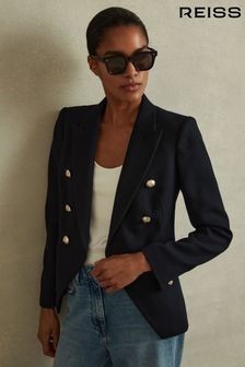 Reiss Navy Tally Petite Tailored Fit Textured Double Breasted Blazer (B82432) | €317