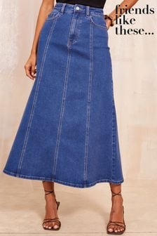 Friends Like These Dark Blue Seam Detail Flared Denim Skirt (B82535) | BGN 135