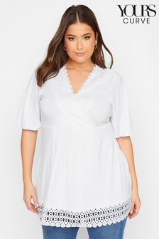 Yours Curve White Short Sleeve Crochet Trim Tunic (B82617) | AED161