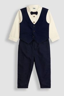 JoJo Maman Bébé Navy Houndstooth Waistcoat Shirt and Trousers Set (B82643) | $77