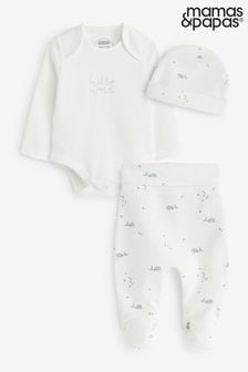 Mamas & Papas Welcome To The World My First Outfit White Bodysuit 3 Piece Set (B82649) | kr325
