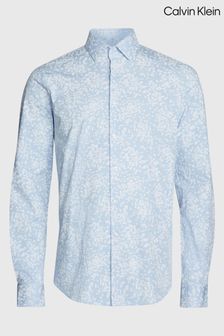 Calvin Klein Slim Blue Poplin Floral Print Shirt