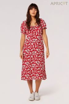 Apricot Red Daisy Floral Midi Dress (B82773) | R770