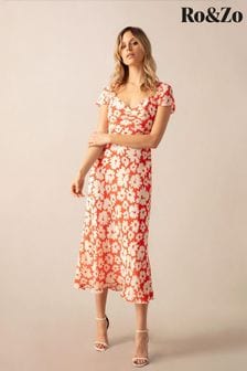 Ro&zo Red Daisy Print Sweetheart Neckline Midi Dress (B82846) | €171