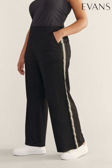 Evans Ponte Wide Leg Side Stripe Black Trousers (B82987) | OMR21