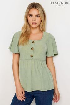 PixieGirl Petite Green Ribbed Button Smock Top (B82991) | AED122