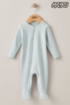 Mamas & Papas Gerippter Schlafanzug mit Reißverschluss, Blau (B83014) | 25 €