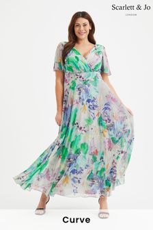 Scarlett & Jo Green & Purple Multi Floral Isabelle Angel Sleeve Maxi Dress (B83093) | 470 QAR