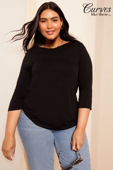 Curves Like These Black Boat Neck T-Shirt (B83330) | AED144