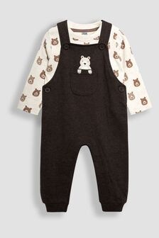 JoJo Maman Bébé Brown Bear Applique Dungarees & Top Set (B83343) | $46