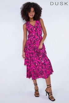 Dusk Pink Animal Print Frilled Midi Dress (B83386) | €77