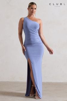 Club L London Blue Ethereal One Shoulder Ruched Split Maxi Dress (B83469) | AED360