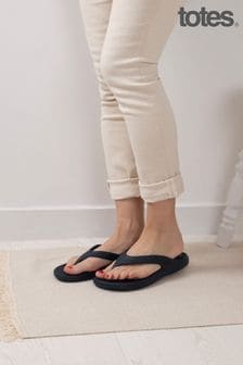 Totes Black Ladies Solbounce Toe Post Flip Flops Sandals (B83502) | ￥3,170