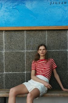 أحمر - Jigsaw Cotton Slub Stripe T-shirt (B83618) | 255 ر.س