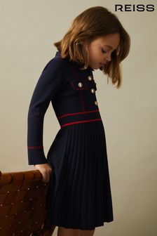 Reiss Navy Sapna Senior Knitted Contrast Stitch Dress (B83626) | 581 SAR