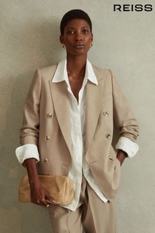 Reiss Neutral Sadie Wool Double Breasted Suit Blazer (B83689) | OMR209