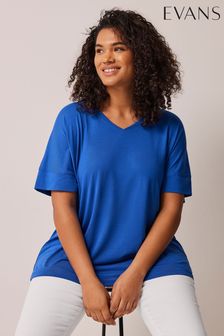 Bleu - T-shirt modal à col en Evans V (B83690) | €26