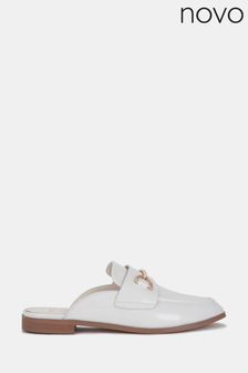 Novo White Chrome Wide Fit Eleanora Backless Loafer Mules (B83729) | €45