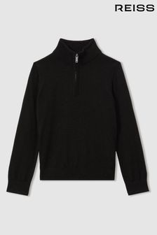 Reiss Black Blackhall Teen Merino Wool Half-Zip Funnel Neck Jumper (B83763) | $74