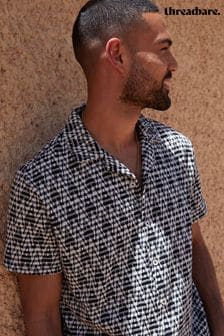 Negro - Threadbare Cotton Blend Zig Zag Revere Collar Short Sleeve Shirt (B83865) | 37 €