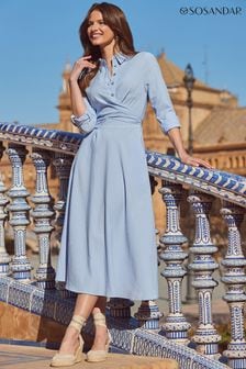 Sosandar Blue Ruffle Hem Midi Shirt Dress (B83939) | €117