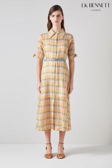 Lk Bennett Saffron Gingham Seersucker Cotton Shirt Dress (B83949) | €375