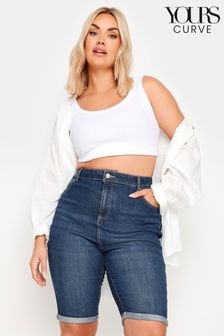 Yours Curve Blue Mid Stretch Denim Shorts (B83966) | $45