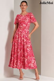 Jolie Moi Pink Elvira Print Mesh Maxi Dress (B83971) | 440 QAR