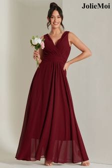 Jolie Moi Red Pleated Bodice Chiffon Maxi Dress (B84005) | ₪ 397