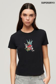 SUPERDRY Black SUPERDRY Tattoo Embroidered Fitted T-Shirt (B84059) | $46