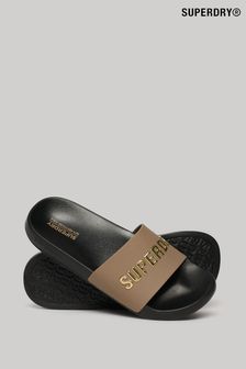 Superdry Brown Vegan Logo Pool Sliders (B84254) | €39