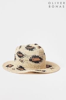 Oliver Bonas Animal Print Fedora Brown Hat