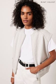 Mint Velvet Grey Cotton Sleeveless Bomber Jacket (B84450) | OMR51