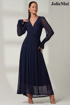 Jolie Moi Blue Greta Long Sleeve Mesh Maxi Dress (B84488) | €140