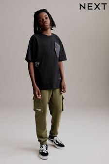 Black/Khaki Green Utility 100% Cotton Short Sleeve T-Shirt and Joggers Set (3-16yrs) (B84555) | $38 - $51