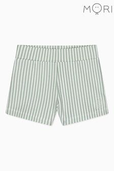 MORI Cream UPF 50 Seersucker Green Stripe Swim Shorts