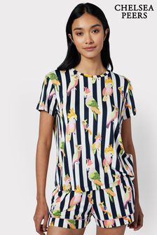 Chelsea Peers Blue Regular Fit Cockatiel Stripe Print Short Pyjama Set (B84725) | HK$288