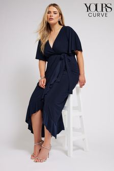 Yours Curve Blue YOURS LONDON  Ruffle Hem Wrap Dress (B84734) | AED277